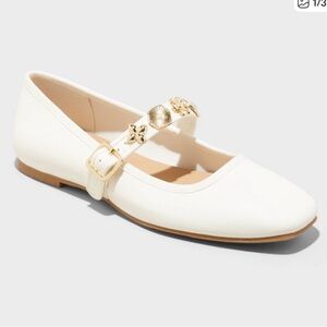 A New Day Cream Mary Jane Flats with Gold Details
